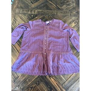 Logo Prairie Cottagecore Boho Cowgirl Top Women Medium Purple Quilted Peasant
